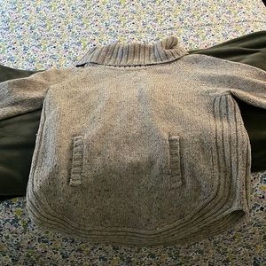 Only worn once, Long sleeve thick tan sweater with multicolored dots in fabric